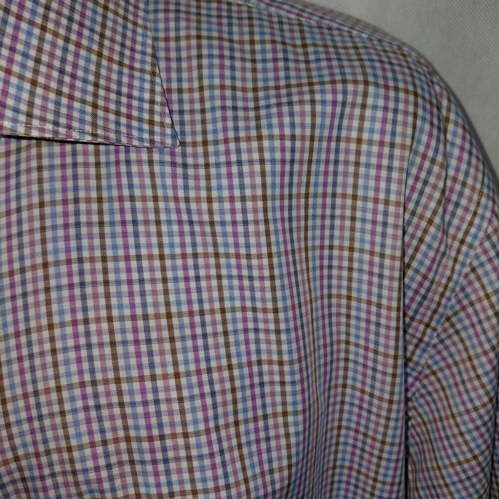 Peter Millar Button Up Shirt Mens 2XL Blue Pink Plaid Long Sleeve Classic Fit - Picture 5 of 12